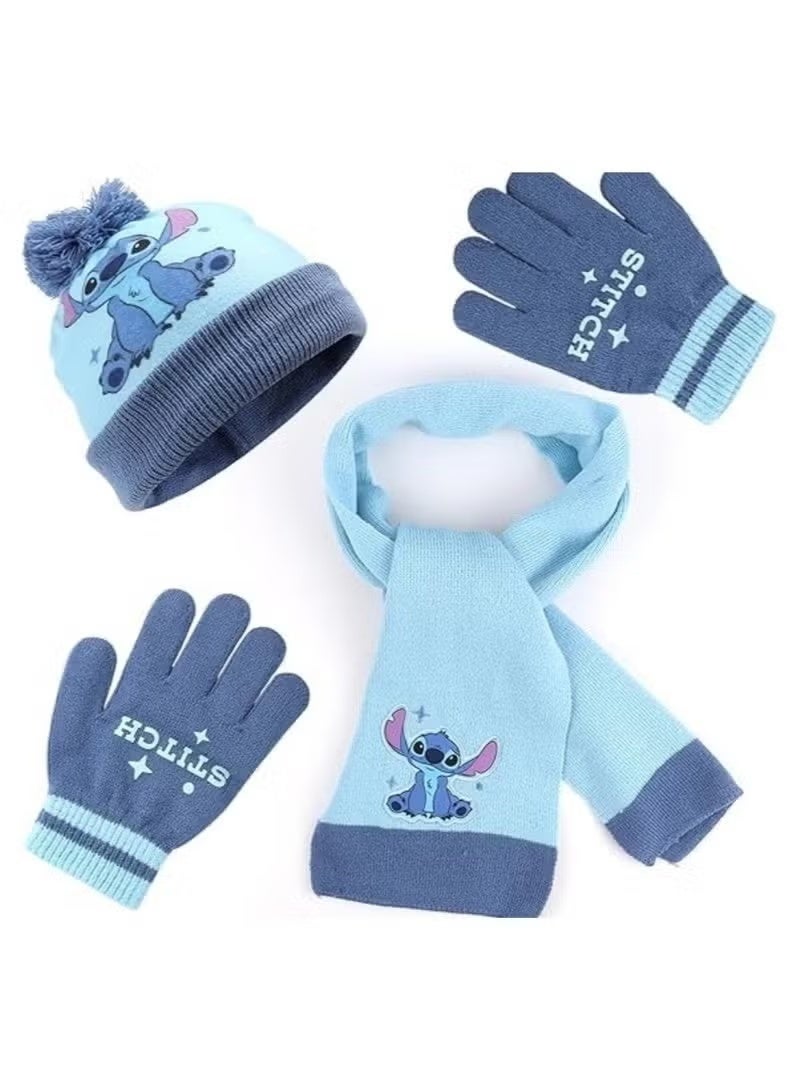 STITCH 3 Pcs Kids Hat Scarf Glove Set, Stitch Kids Winter Warm Beanie Scarf Glove Set, Hat Scarf & Glove Set Gift Set for Boys & Girls 2-8 years old - Image 1
